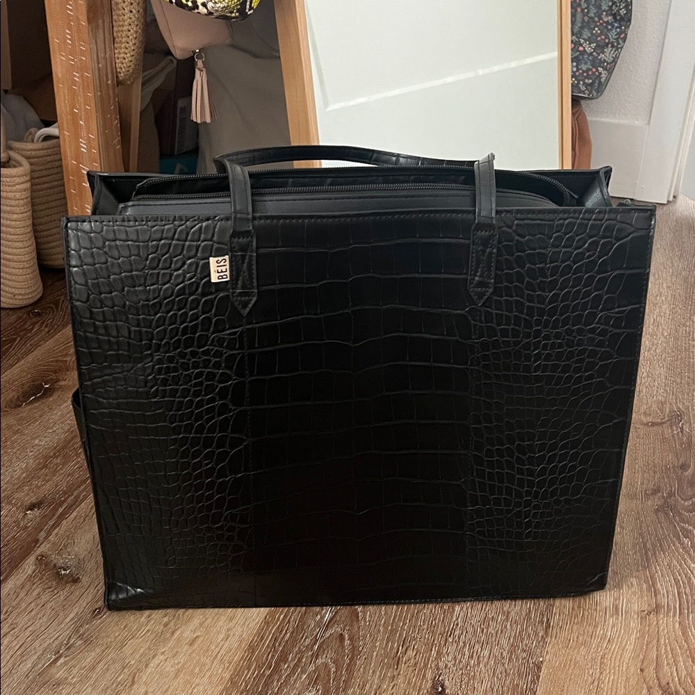 Beis Large Work Tote Black Croc